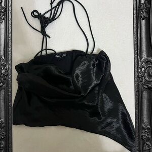 SHEIN Black Satin Cowl Neck Crop Top